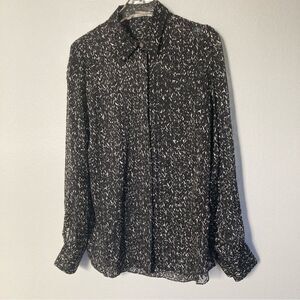 Theory Blouse Women P Burnout Semi Sheer Abstract Silk Blend Shirt Chevron Print